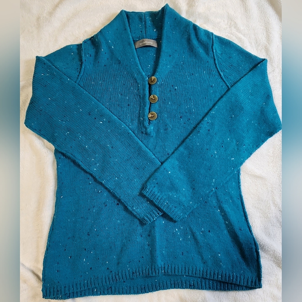 Liz Claiborne Turqoise Sweater with Button Detail, EUC, Size‎ Medium